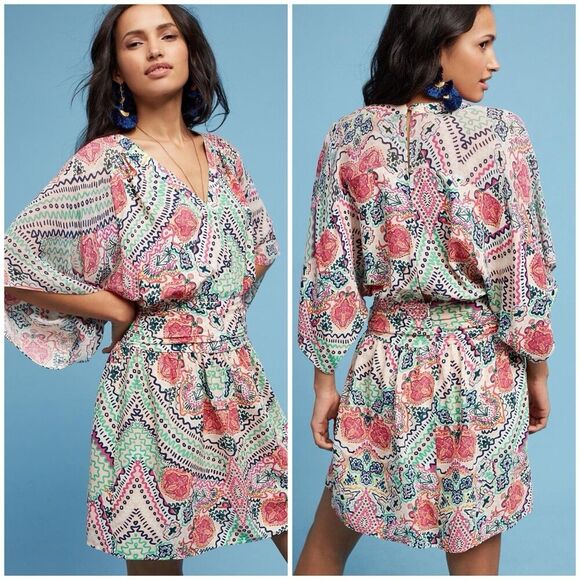 Anthropologie Dresses & Skirts - Anthropologie Maeve Siya Kimono Mini Dress Size 4 Multicolored Floral